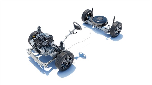 Поглед на погонскиот склоп ECO-G 120 со компоненти на бензин и LPG, истакнат мотор и поврзани елементи на возилото.