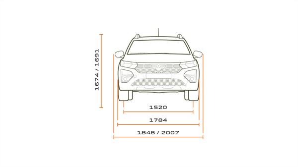 Преден технички поглед на Dacia Jogger со 5 седишта.