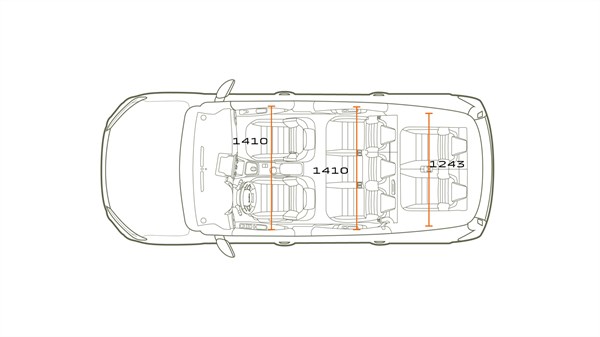 Поглед од горе на внатрешноста на седиштата Dacia Jogger 7 со сите распоредени редови.